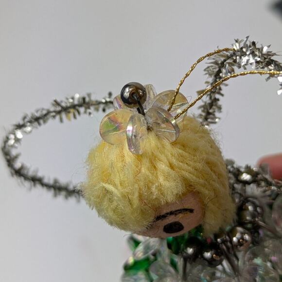 Vintage Beaded Christmas Ornament Cross Safety Pin Angel Green 90s Handmade OOAK - Picture 11 of 15